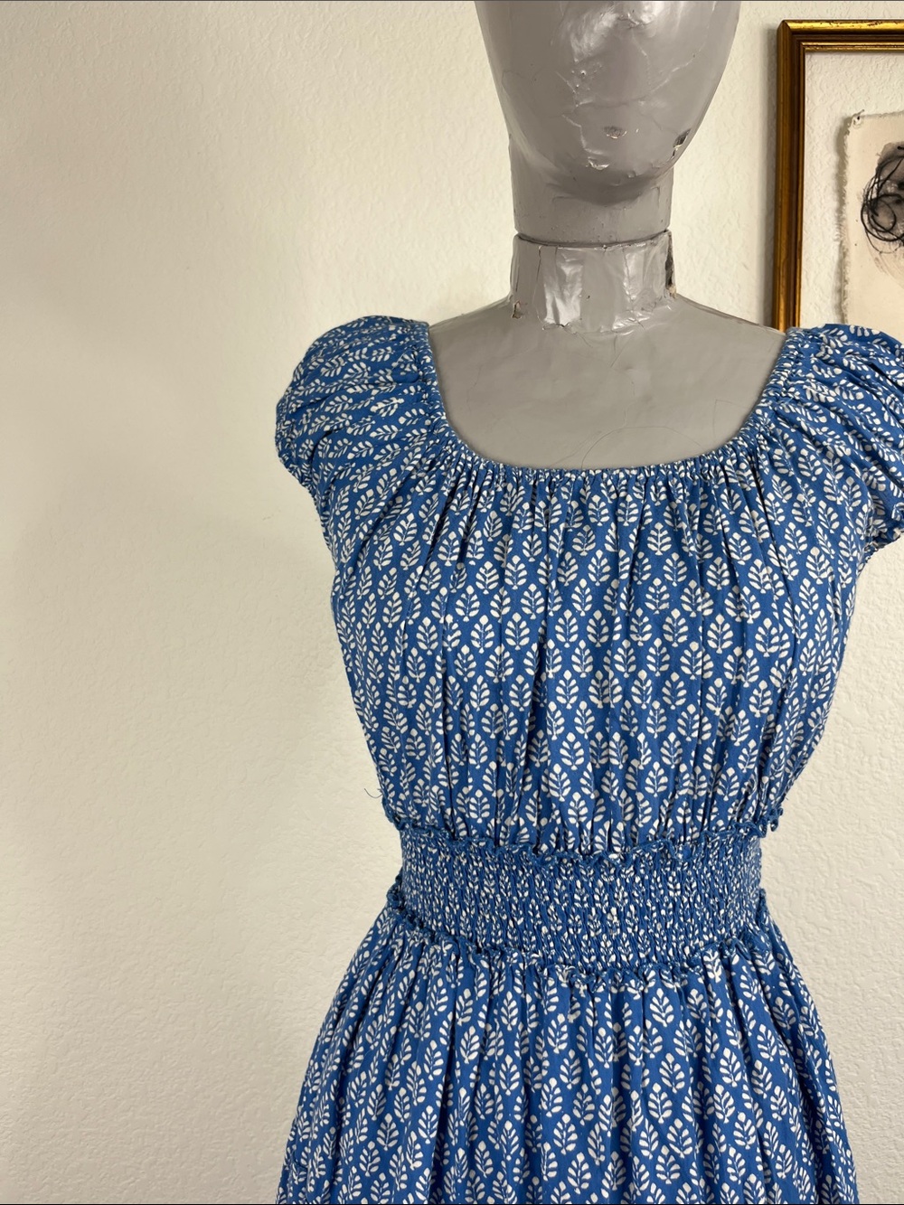 Pink City Prints Buta Rah Rah Smocked Tiered Stamped Floral Print Midi Dress - Picture 2 of 9